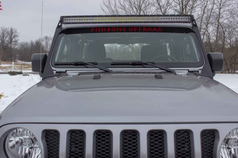Jeep Wrangler Unlimited JLU Light Mounting Brackets - Windshield - Fishbone Offroad - Black Textured Powder Coat - `18-`27
